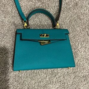 Lily & Bean Hettie Mini Bag - Peacock Blue with leather strap